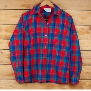 Vintage Pendleton Red Plaid Wool Button Down Shirt- Made in USA